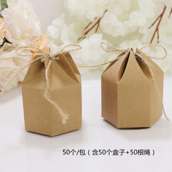

50pcs birthday boutique favor small gift packaging box wedding party candy chocolate craft packing hexagon kraft paper box h jllxtd