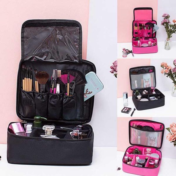 

brush&mesh cosmetic bag zipper up folding makeup bag holder toiletry organizer washing portable case travel pouch holder1