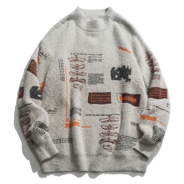

men's sweaters lacible graffiti knitwear sweater men casual harajuku hip hop knitted pullovers male long sleeve outwear streetwear win, White;black