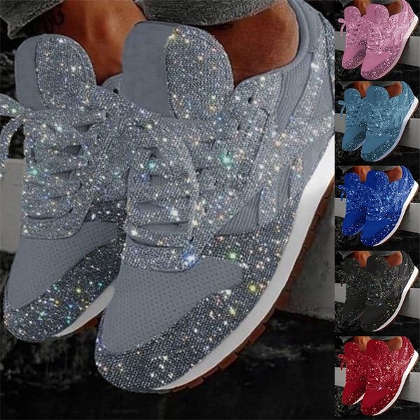 

sagace women's fashion casual shoes crystal bling lace up sport sneakers walking krasovki famela breathable casual shoes #45 y200108, Black