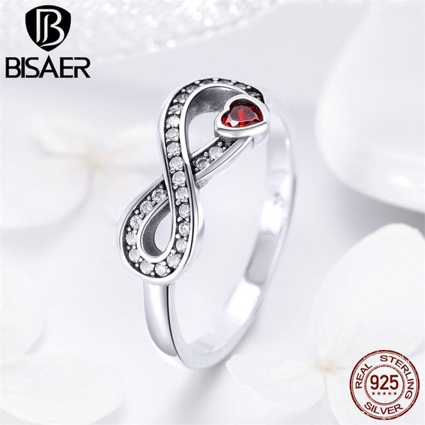 

bisaer 100% 925 sterling silver infinity infinite love forever rings for women crystal cz wedding finger ring jewelry ecr415 201218
