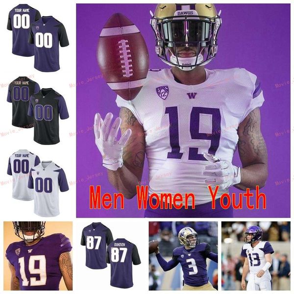

stitched custom 1 byron murphy jr.warren moon 10 jacob eason 11 k.j. carta-samuels washington huskies college men women youth jersey, Black