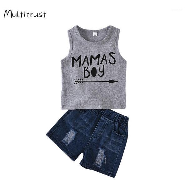 

2020 toddler baby boys sleeveless vest cowboy jeans shorts pants outfits set kids boy clothing sets 2020 summer 2-7y1, White