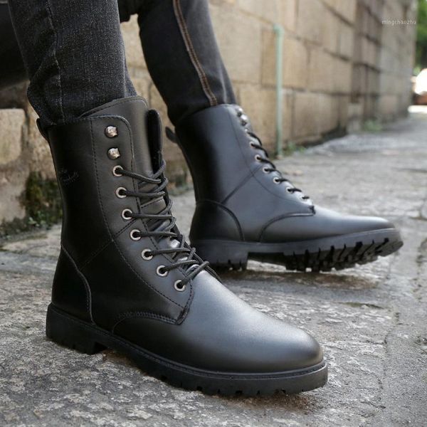 

boots warm lace-up handsome men's ankle fashion outdoor high-leather shoes british style classic casual boots1, Black