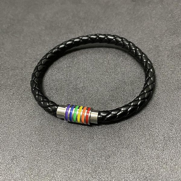 

браслет лгбт радуги браслет пара черный кожаный браслет мужчин браслет с радужной полосатой магнитной застежкой sqcnqk