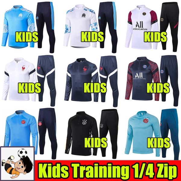 

2020 2021 real madrid kids soccer training suit 20 21 chandal manchester marseille united tracksuit maillot enfants survetement 1/4 zip, Black
