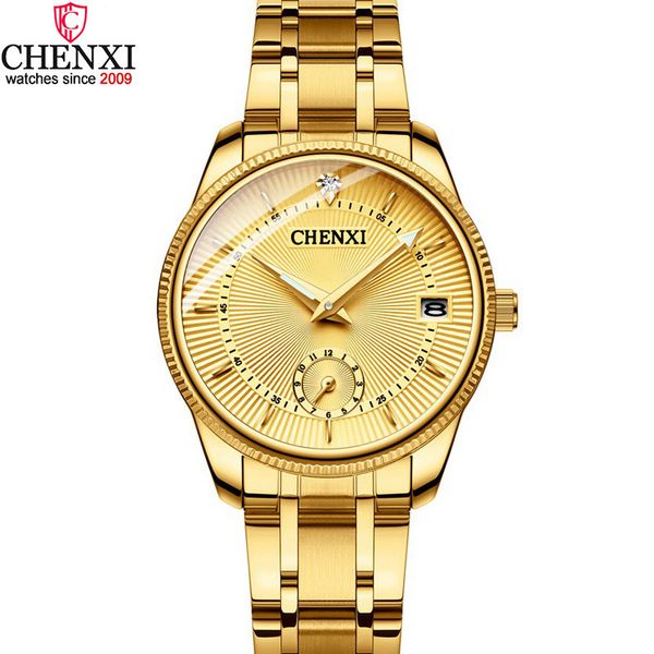

chenxi luxury golden lady watch brand minimalism calendar waterproof quartz women's watch business dress clock 069ipg 201119, Slivery;brown