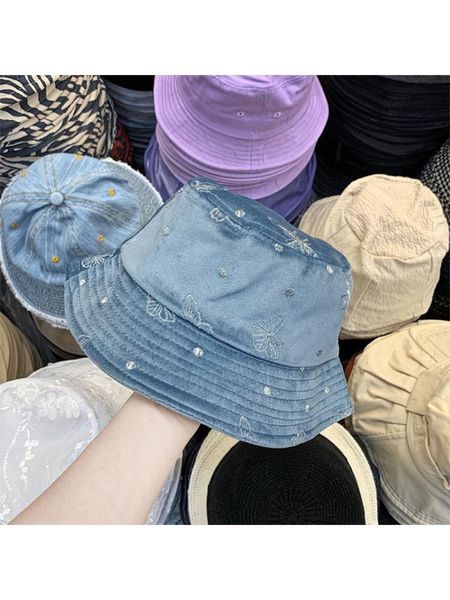 

женщины зимний теплый бархатный ковш шляпа бабочка вышивка широкий brim рыбака cap x7xc, Blue;gray