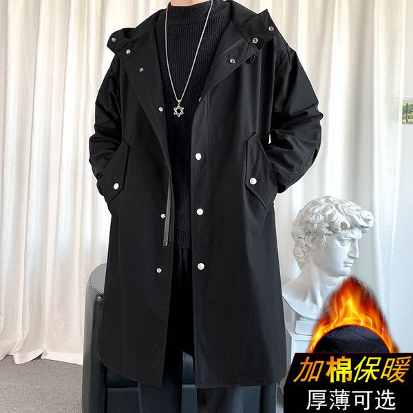 

2020 winter new korean casual loose windbreaker long cotton clothes men's coat, Tan;black