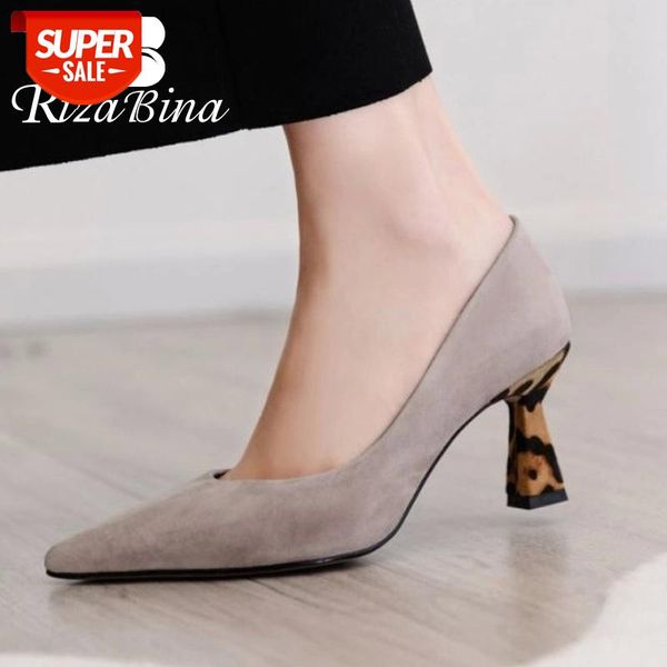 

rizabina women real leather pumps pointed toe shoes thin leopard heel slip on shoes ladies footwear spring size 34-39 #cb8e