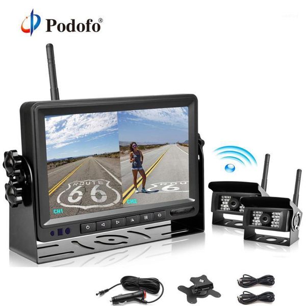 

podofo 18 led car rear view wireless backup camera kit + 7" tft auto lcd monitor 12v-24v for truck van caravan trailers campers1