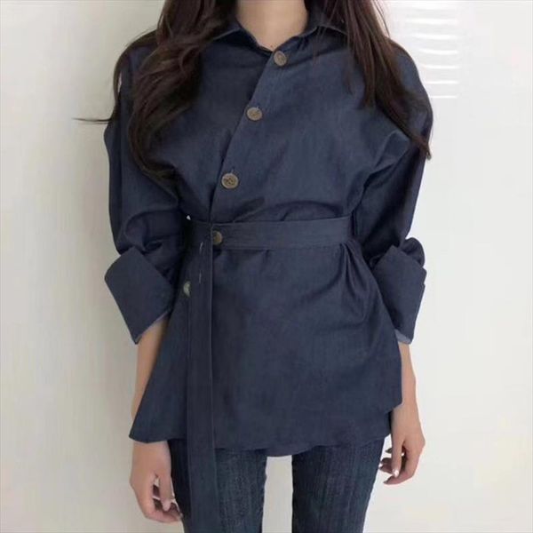 

ewq] autumn 2020 womens korean chic fashion design long sleeved shirt coats minimalist casual lady casual white blouse