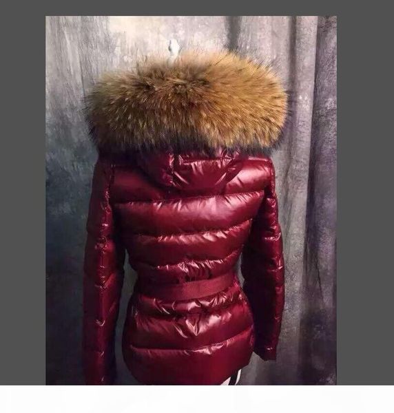 

women hooded down parkas 100% real raccoon fur winter down jacket ladies with belt thick warm down coat, Black