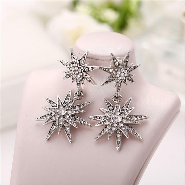 

sjcho-40 fashion vintage gold crystal metal drop earrings for women geometric statement dangle earring jewelry, Golden;silver