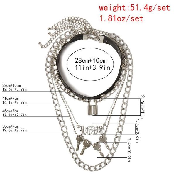 

kmvexo punk multilayers padlock love key pendant necklace women girls gothic spike rivets leather choker necklace hiphop qyljmr, White