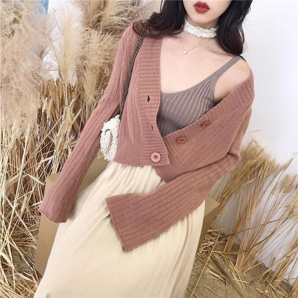 

women's knits & tees 2021 spring autumn korean version of lazy wind short flared sleeves sweater women cardigan coat outside1, White