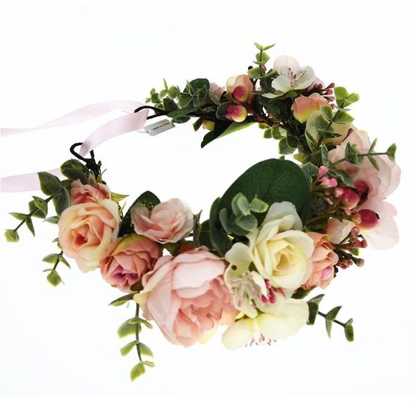 

pink flowers crown festival headpiece women hair accessories headdress girl baby crown floral garland wedding floral qyllkl