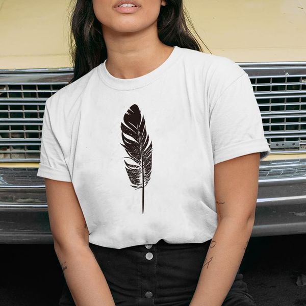 

hillbilly summer black white feather t-shirt women harajuku graphi printed tee femme fashion casual o-neck dames kleding zomer