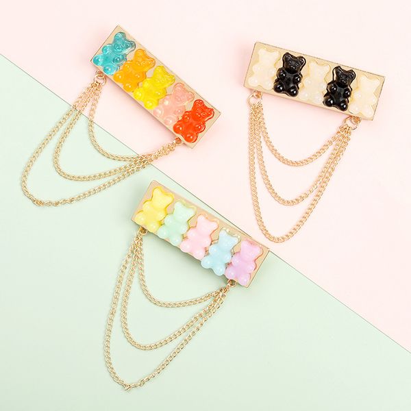 

cute chain pendant bear enamel brooches pin for women girl fashion jewelry accessories metal vintage brooches pins badge wholesale gift, Gray