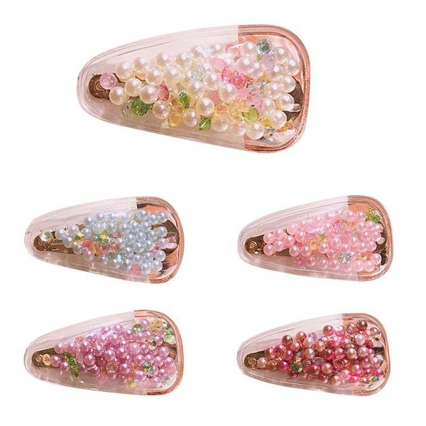 

hair accessories colorful pearl sequins stuffed hairpin candy color clear pvc bb side clip for children kids babies cute, Slivery;white