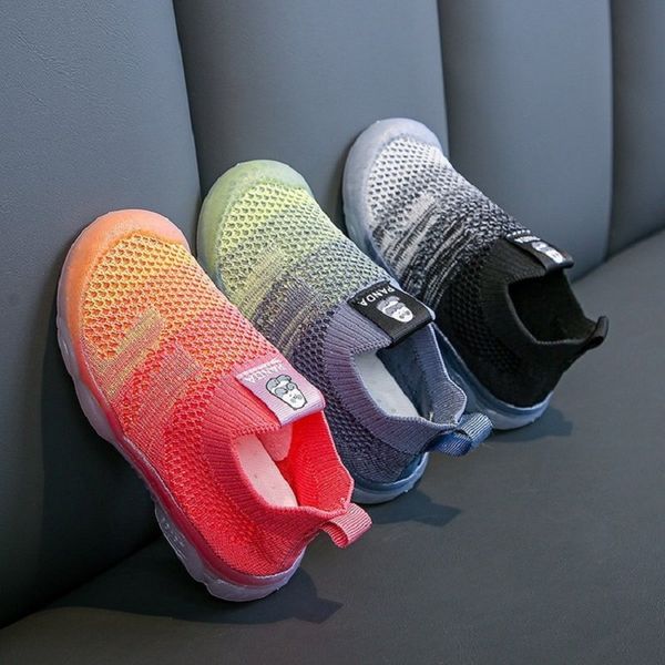 

spring children boy girl breathable air mesh casual shoes kids fly woven sneakers baby shoes q0112, Black