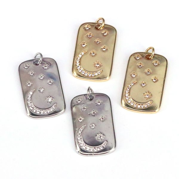 

5pcs,cz micro pave cresent moon star on rectangle pendant/charm,cubic zirconia charm, necklace charm pendant, q1209, Bronze;silver