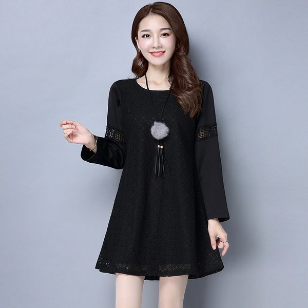 

2021 new casual long spring the-neck dressed in blue lace plus size 6xl loosed dresses women selling fy410 rkdq, Black;gray