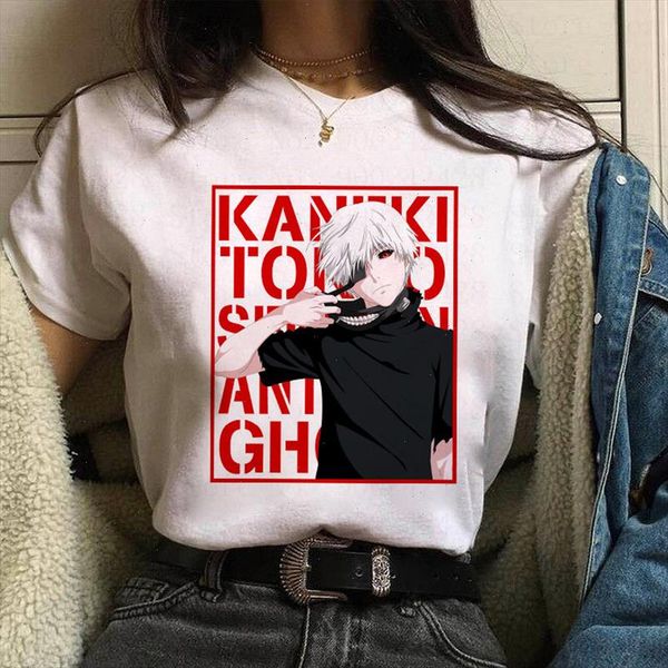 

japanese anime tokyo ghoul t shirt woman kawaii cartoon kaneki ken graphic tees fashion female t shirt summer shirt, White