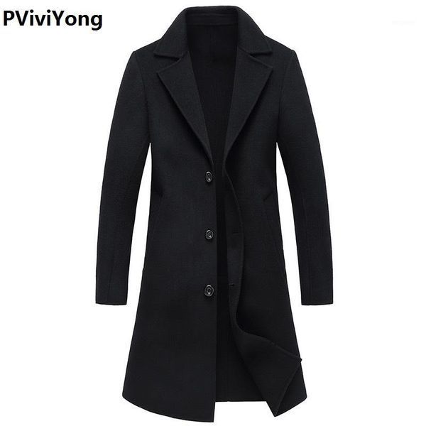 

pviviyong 2020 new arrival autumn&winter wool trench coat men,men's manual double sided wool turn-down collar jackets men1, Black