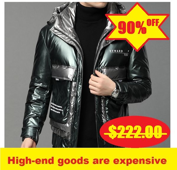 

2020 winter new white duck warm down jacket men casual shiny padded jacket men, Black
