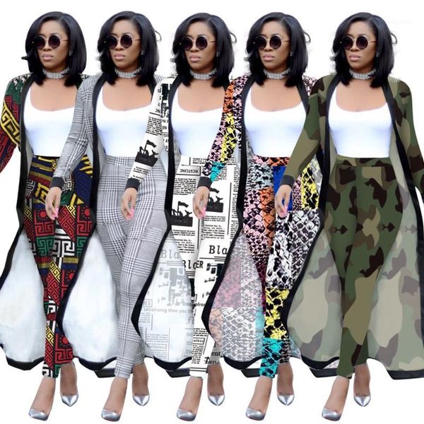 

fashion 2 piece outfits for women matching sets camouflage spaper snake print long jacket and pants club party night wear1 two dress, White