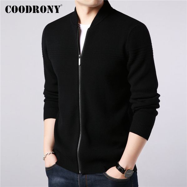 

coodrony brand sweater coat men clothes new arrivals autumn winter thick warm zipper coats cashmere wool cardigan men 91089 201119, White;black