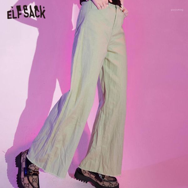 

elfsack green solid minimalist straight casual women trousers 2020 summer elf high waist korean ladies daily wide leg bottoms1, Black;white