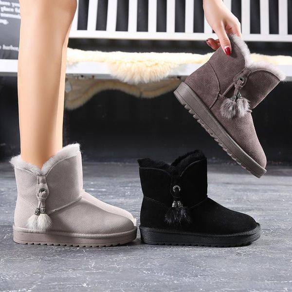 

platform shoes women's winter boots woman 2020 plush ankle booties genuine leather snow boots women's shoes woman flats fashion, Black