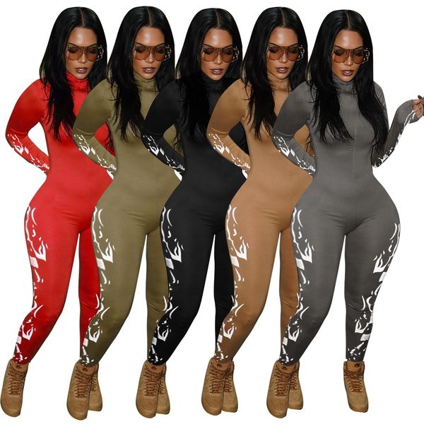 

spring and summer new women's zipper printing casual slim jumpsuit, Black;white