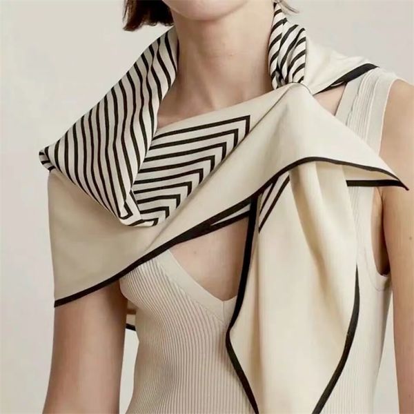 Шведский бренд TOTEM Stripe Простой дизайн 100% шелковые квадратные шарфы с модным отверстием Ins-Style Роскошный женский шарф 220107