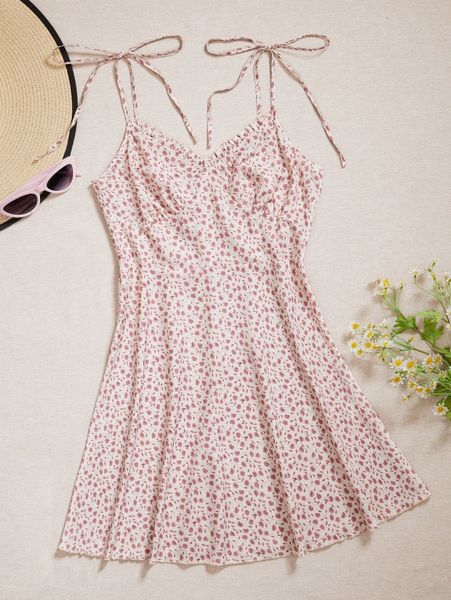 

ditsy floral knot shoulder cami dress a1h0#, Black;gray