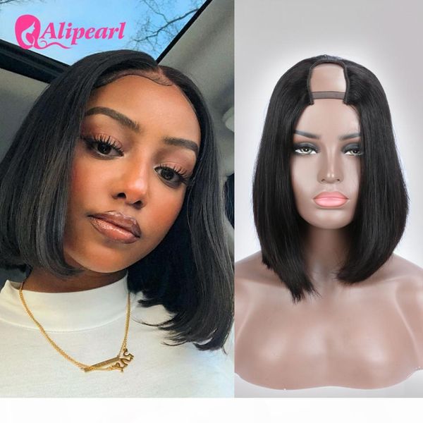 

alipearl hair straight u part bob wig brazilian human hair wigs for black women glueless pre plucked u shape wigs 180% density, Black;brown