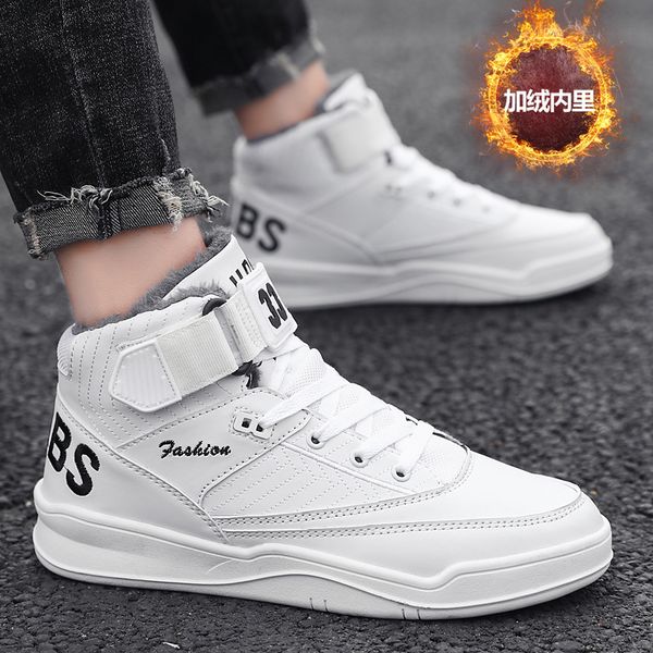 

winter 2020 new high small white shoes trend plush warm sports casual korean hip hop personalized men's board shoes c1212, Black;white