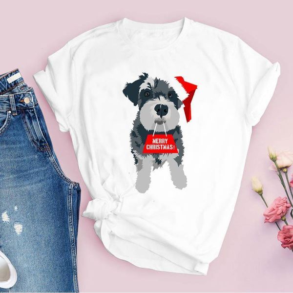 

tee для женщин печатать мультфильм собака милый животное 90-х годов счастливая рождественская одежда одежда леди топы одежда женская футболк, White