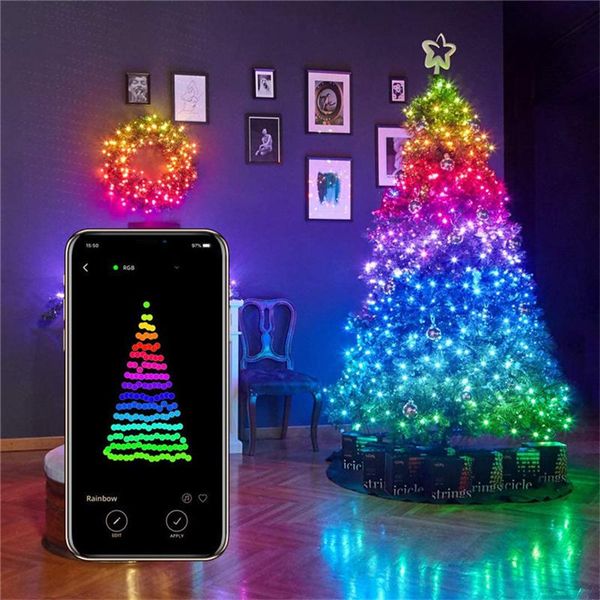 

2m 5m 10m smart copper wire led string fairy light bluetooth app control wedding holiday christmas indoor garland on the curtain