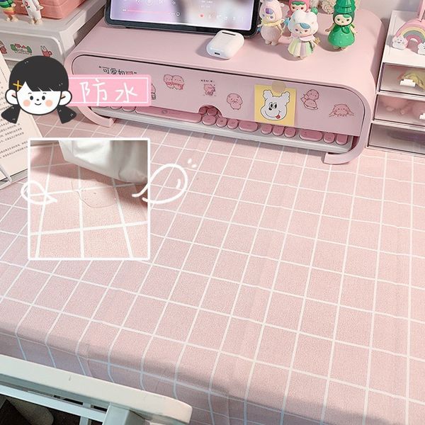 

new wind oil pvc waterproof tablecloth proof non ins washable nordic net red student dormitory computer lattice learning desk mat 2021