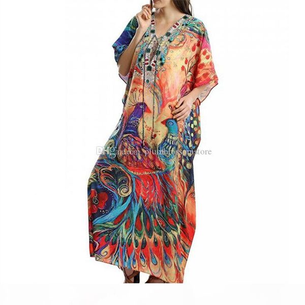 

2020 kaftan beach cover-ups long cotton tunic swimwear bohemian printed loose summer dress robe plus size women beachwear swimsuit cover up, Black;gray