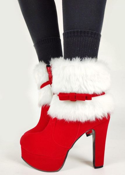 

boots female platform flock high heels chritmas ankle shoes warm thick fur butterfly knot women autumn fashion boots1, Black