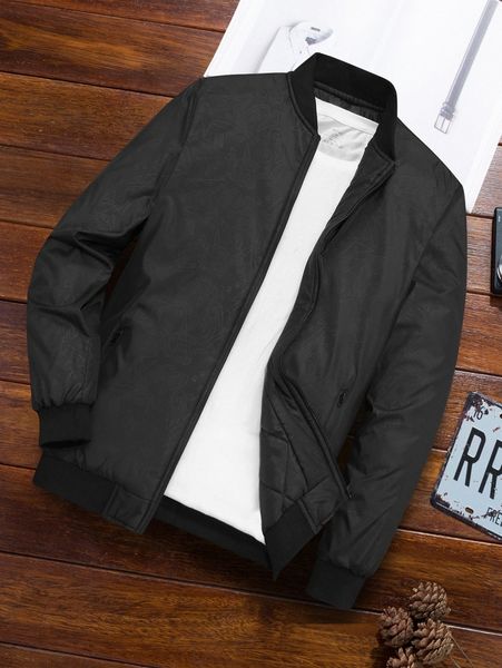 

men graphic baseball neck zipper pocket bomber jacket t0ag#, Black;brown