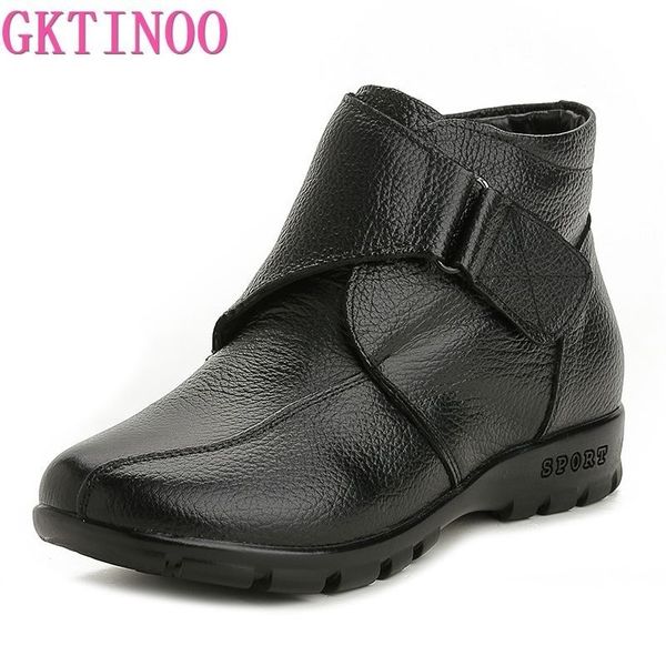 

gktinoo fashion winter shoes women's genuine leather ankle flat boots casual comfortable warm woman snow boots y200915, Black