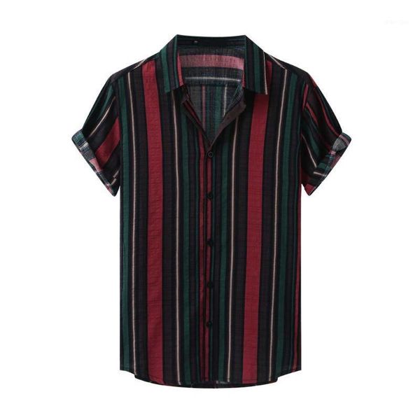 

men shirt lapel neck short sleeve casual camisa masculina streetwear personality stripe printing beach shirts for men 20201, White;black
