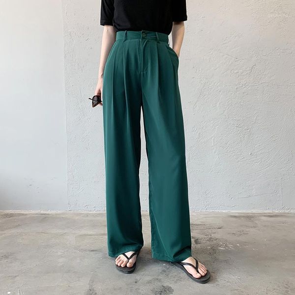 

thin wide-leg pants retro was thin casual pants high waist mopping loose straight1, Black;white