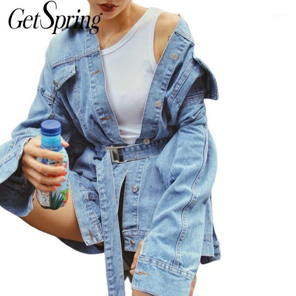 

getspring women coat bandage hollow out irregular denim coats jackets women backless irregular long denim coats 2020 new autumn1, Black;brown