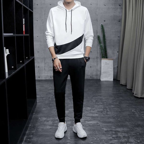 

korean sportswear autumn and winter fashion version trend men's solid color sweater handsome one with leisure two-piece set, Gray